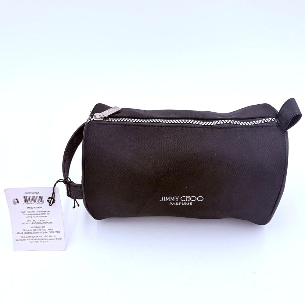 Jimmy Choo Parfums Black Cosmetic Bag Travel Pouch Zip Makeup Case New Tag